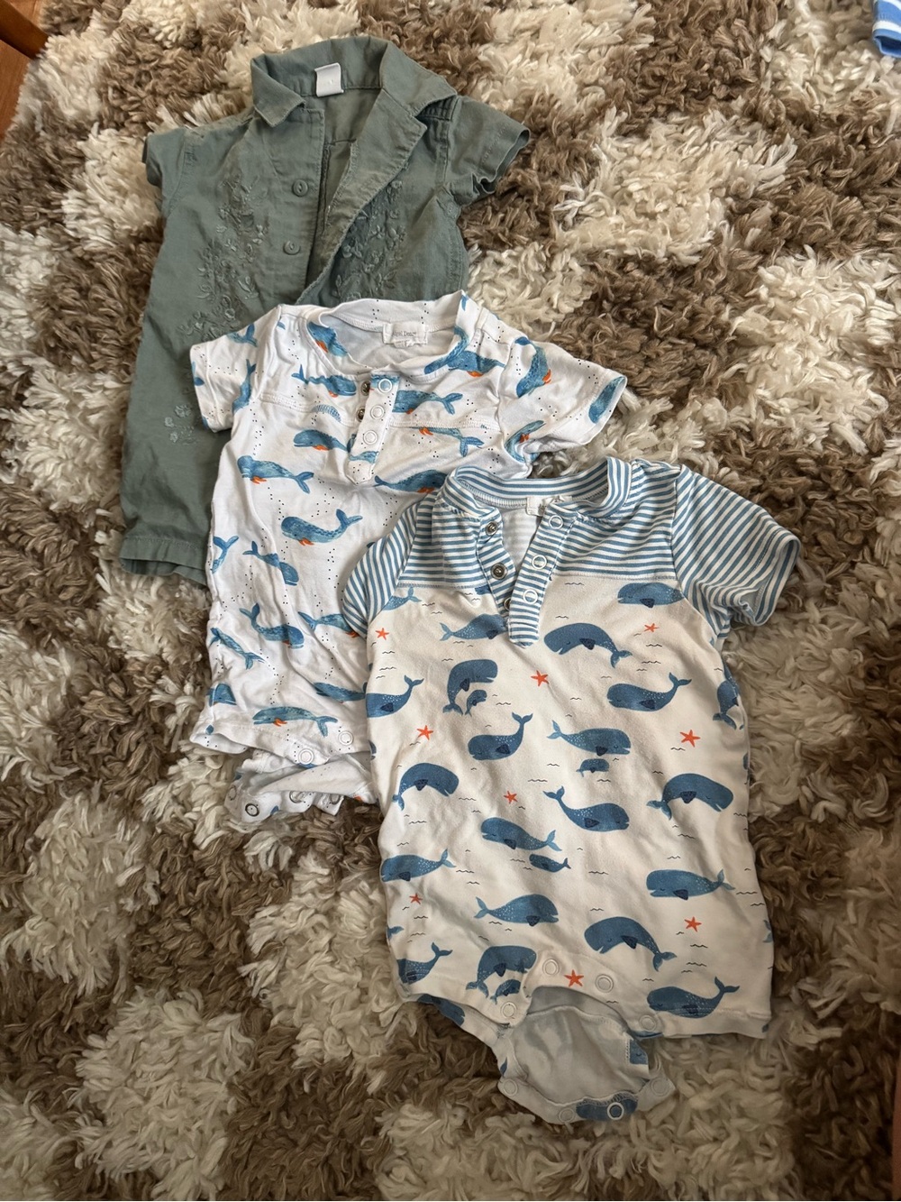 Blue and Sage Baby Romper Set